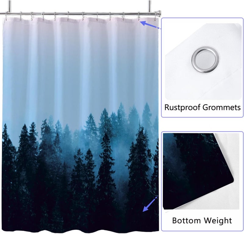 LLSCL Fabric Shower Curtain Liner with Magnets, Blue Forest Waterproof Hotel Quality, 72 x 72 Machine Washable - Image 2